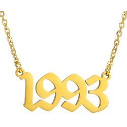 Year Necklaces,Initial Birth Year Number Pendant Necklace Birthday Gift for Women and Girl Old English Arabic Number Stainless Steel Friendship Necklace 1990-2006