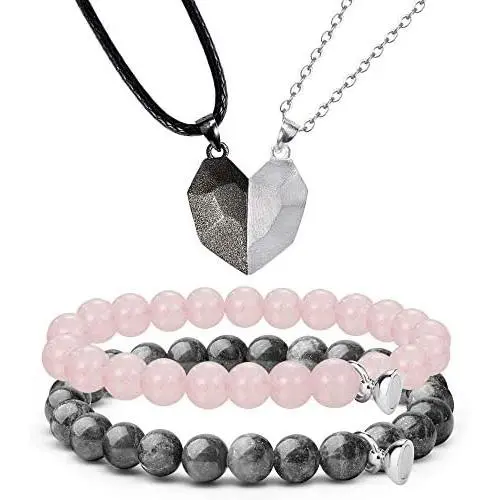 EIELO 4Pcs Magnetic Couples Bracelet Necklace Magnet Matching His and Hers Promise Love Heart Pendant Necklace Bracelet for Couples Long Distance Relationship Natural Stone Bead Couple Jewelry EIELO 4Pcs Magnetic Couples Bracelet Necklace Magnet Matching His and Hers Promise Love Heart Pendant Necklace Bracelet for Couples Long Distance Relationship Natural Stone Bead Couple Jewelry