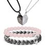 EIELO 4Pcs Magnetic Couples Bracelet Necklace Magnet Matching His and Hers Promise Love Heart Pendant Necklace Bracelet for Couples Long Distance Relationship Natural Stone Bead Couple Jewelry