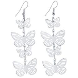 IDB Delicate Filigree Dangle Flying Butterfly Hook Earrings - Available in Silver and Gold Tones