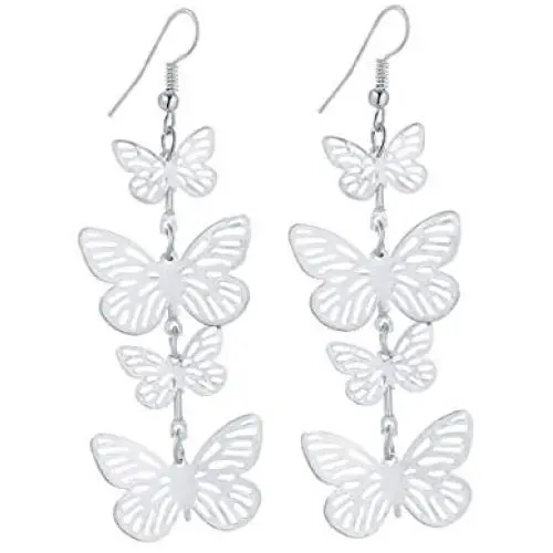 IDB Delicate Filigree Dangle Flying Butterfly Hook Earrings - Available in Silver and Gold Tones IDB Delicate Filigree Dangle Flying Butterfly Hook Earrings - Available in Silver and Gold Tones