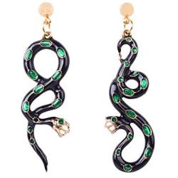 Womens Snake Earrings Dangle Drop Punk Exaggerated Animal Long Black Cool Snake Asymmetrical Earrings Stud Ear for Women Girls Jewelry