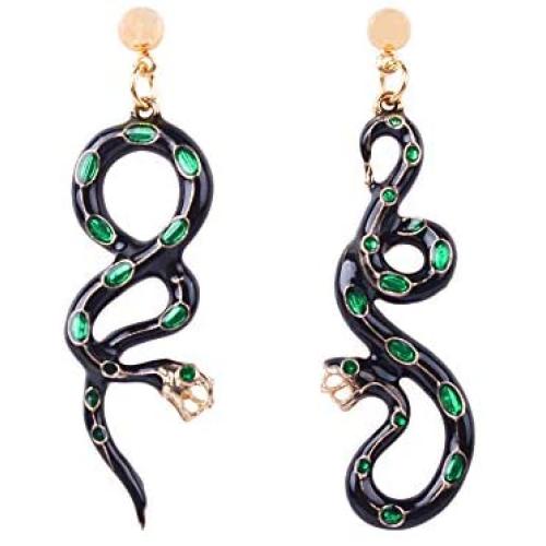 Womens Snake Earrings Dangle Drop Punk Exaggerated Animal Long Black Cool Snake Asymmetrical Earrings Stud Ear for Women Girls Jewelry