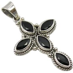 SilverStarJewel Black Onyx tcw 4.0 Pendant 1.7'' Solid Sterling Silver Jewellery Gift