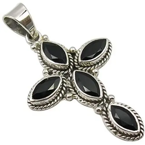 SilverStarJewel Black Onyx tcw 4.0 Pendant 1.7'' Solid Sterling Silver Jewellery Gift SilverStarJewel Black Onyx tcw 4.0 Pendant 1.7'' Solid Sterling Silver Jewellery Gift