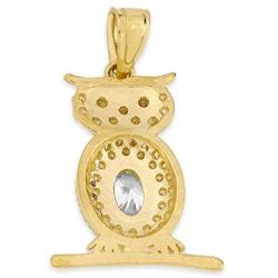 10k Real Solid Gold Owl Pendant Set with Cubic Zirconia Stones, Graduation Gift Charm for Knowledge and Good Luck