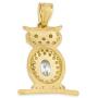 10k Real Solid Gold Owl Pendant Set with Cubic Zirconia Stones, Graduation Gift Charm for Knowledge and Good Luck