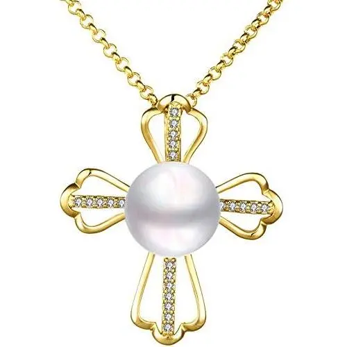 Jude Jewelers 13mm Faux Pearl Christian Cross Religious Pendant Necklace Jude Jewelers 13mm Faux Pearl Christian Cross Religious Pendant Necklace