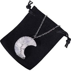 Hicarer Tree Life Crescent Moon Necklace Copper Wire Wrap Natural Gemstone Healing Crystal Pendant Necklace Natural Gemstone Quartz Necklace for Women Jewelry