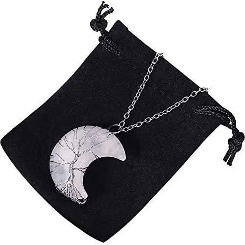 Hicarer Tree Life Crescent Moon Necklace Copper Wire Wrap Natural Gemstone Healing Crystal Pendant Necklace Natural Gemstone Quartz Necklace for Women Jewelry