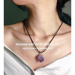 Natural Amethyse Crystal Pendant Necklace for Women Men Raw Amethyst Crystal Cluster Chakra Stones Energy Healing Crystals Necklace Reiki Chakra Meditation Therapy
