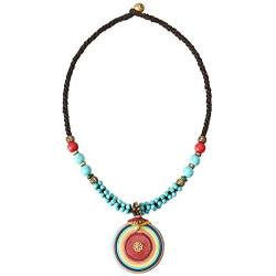 MAYTRY Original Hand-Woven Turquoise Coconut Shell Necklace, Bohemian Style Necklace