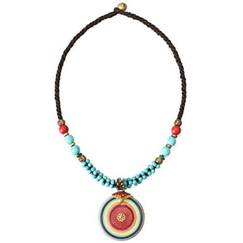 MAYTRY Original Hand-Woven Turquoise Coconut Shell Necklace, Bohemian Style Necklace