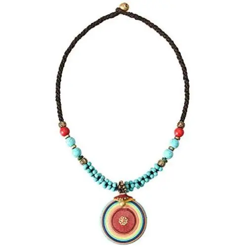 MAYTRY Original Hand-Woven Turquoise Coconut Shell Necklace, Bohemian Style Necklace MAYTRY Original Hand-Woven Turquoise Coconut Shell Necklace, Bohemian Style Necklace