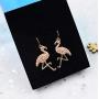 HANGO creative animal earrings, pink diamonds, red-crowned crane earrings, alloy flamingo earrings, suitable for clothes matching. Valentines day gifts, birthday parties, mothers day gifts