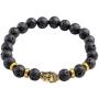 Jovivi Jewelry 6pc Men Women 8mm Mix Style Gold Plated Lion/Wolf/Fox/Sparta Helmet Black Lava Energy Stone Beads Stretch Bracelet