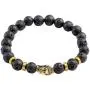Jovivi Jewelry 6pc Men Women 8mm Mix Style Gold Plated Lion/Wolf/Fox/Sparta Helmet Black Lava Energy Stone Beads Stretch Bracelet
