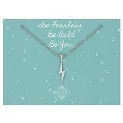 Rosa Vila Lightning Bolt Necklace, Be Fearless Necklace, Be Brave Necklace, Inspirational Necklaces for Women, Strength Necklace Pendant, Encouragement Gifts for Women