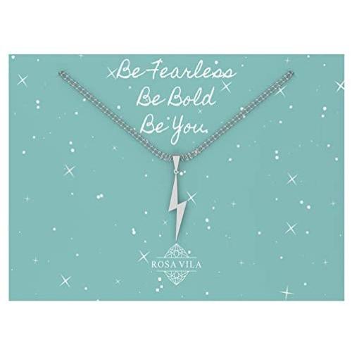 Rosa Vila Lightning Bolt Necklace, Be Fearless Necklace, Be Brave Necklace, Inspirational Necklaces for Women, Strength Necklace Pendant, Encouragement Gifts for Women