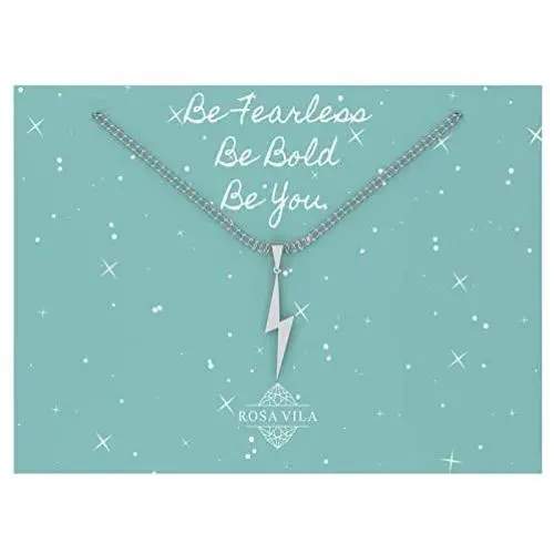 Rosa Vila Lightning Bolt Necklace, Be Fearless Necklace, Be Brave Necklace, Inspirational Necklaces for Women, Strength Necklace Pendant, Encouragement Gifts for Women