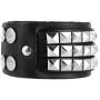 HZMAN Unisex Black Genuine Leather Silver Pyramid Studs Wristband 80s Gothic Punk Glam