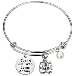 UJIMS Theater Gifts Actor Bracelet with Comedy Tragedy Masks Charm Just A Girl Who Loves Acting Jewelry for Drama Teacher Thespian Inspirational Gift