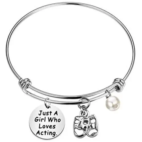 UJIMS Theater Gifts Actor Bracelet with Comedy Tragedy Masks Charm Just A Girl Who Loves Acting Jewelry for Drama Teacher Thespian Inspirational Gift