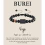 BUREI 12 Zodiac Constellation Bead Bracelet for Men Women, 8mm 10mm Natural Black Onyx Stone Horoscope Bracelet Gifts