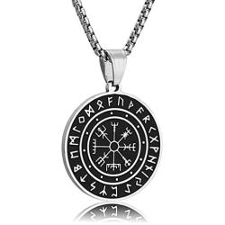 MVKJ Viking Necklace 316L Stainless Steel Norse Runes Vegvisir Pendant Celtic Pagan Compass Amulet Necklace Jewelry for Men Women