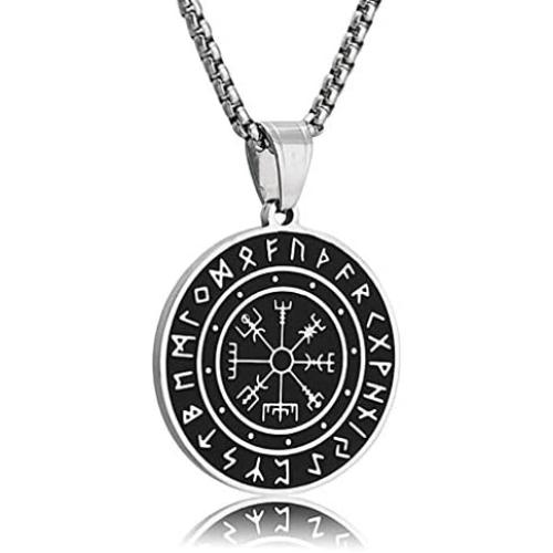 MVKJ Viking Necklace 316L Stainless Steel Norse Runes Vegvisir Pendant Celtic Pagan Compass Amulet Necklace Jewelry for Men Women