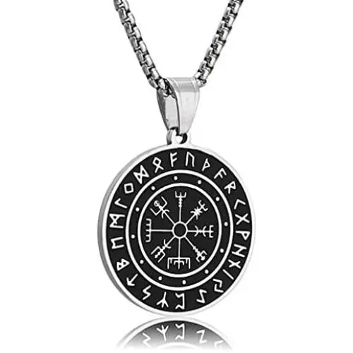 MVKJ Viking Necklace 316L Stainless Steel Norse Runes Vegvisir Pendant Celtic Pagan Compass Amulet Necklace Jewelry for Men Women