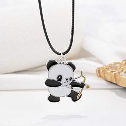 Winssi Sports Panda Necklace with Black Cord Panda Jewelry Gift for Teen Girls and Boys