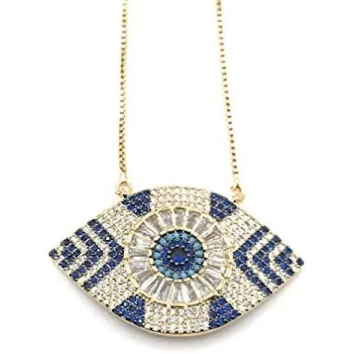 Gold Evil Eye Lariat Necklace for Women 18K Gold Plated Sliding Adjustable Chain Novel Jewelry