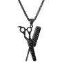 U7 Antique Style Scissors Necklace Hairdresser Gift Jewelry Stainless Steel Scissors Comb Charm Pendant, Chain 22''