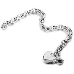 Jewelry Kingdom 1 Heart Charm Bracelet for Women Girls Silver Stainless Steel Chain Adjustable Valentines Day Jewelry Gift (Length of 7-11'')