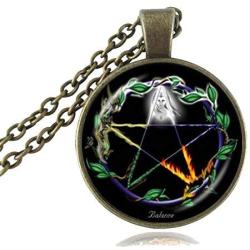 LUOR Trade Co.,Ltd Five Elements Pentagram Necklace, Pentacle Jewelry, Wiccan Pagan Paganism Pendant, Magic Five Pointed Star Amulet, Earth, Air, Spirit, Water, Fire Coexist Religion Medallion Charm