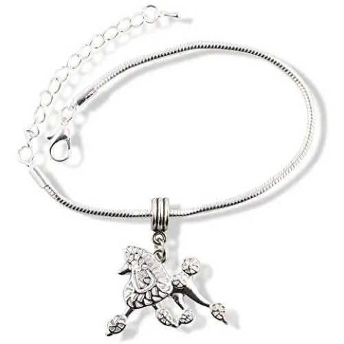 EPJ Poodle Jewelry for Women | Poodle Dog Stainless Steel Snake Chain Charm Bracelet