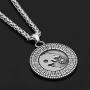 GuoShuang Nordic Viking Wolf Geri and Freki Rune Amulet Stainless Steel Pendant Necklace with Valknut Rune Gift Bag