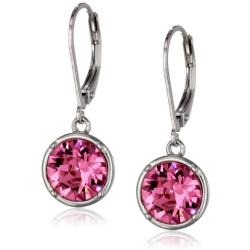 Sterling Silver Round Leverback Dangle Earrings Made with Swarovski Crystal