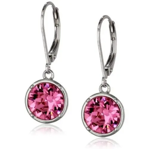 Sterling Silver Round Leverback Dangle Earrings Made with Swarovski Crystal