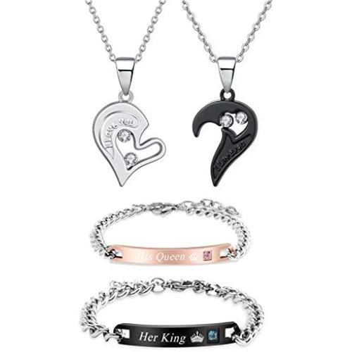 Long tiantian Her His Necklace Magnetic Bracelet for Couple Gift Couple Necklace