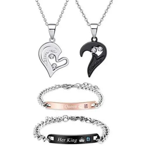 Long tiantian Her His Necklace Magnetic Bracelet for Couple Gift Couple Necklace