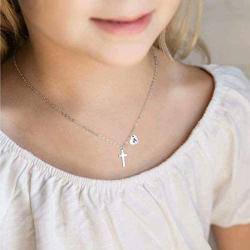 AILAAILA Kids Tiny Cross Necklace for Girls | Heart Initial Necklace | Letter Stainless Steel Pendant Jewelry Gifts for Toddler Baby Children Teens