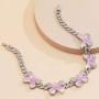 Ingemark Hip Hop Colorful Butterfly Choker Necklace Shiny Crystal Cuban Chain Link Necklace for Women Girls Fashion Jewelry