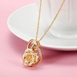 DEFAITH Real Rose Pendant Necklace 24K Gold Dipped, Best Gifts for her Wife Girlfriend Mother Women for Anniversary Valentines Day Birthday