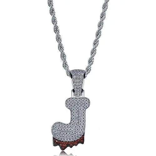 HECHUANG Initial Letter Necklace Simulated Diamond Iced Out Bling Letter Initial Pendant Hip Hop Necklace