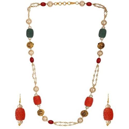 Efulgenz Indian Layered Traditional 14 K Gold Plated Black Faux Pearl Beads Strand Necklace Earrings Set Fashion Costume Jewelry for Women