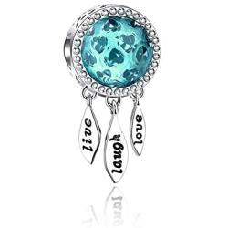 LovelyCharms Live Love Laugh Charm 925 Sterling Silver Blue Charm Bead for Bracelet
