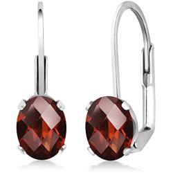 Gem Stone King 925 Sterling Silver Garnet Leverback Earrings For Women (1.60 Cttw, Oval Checkerboard 7X5MM)