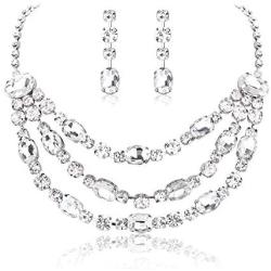 Udalyn Rhinestone Bridal Jewelry Set for Women Crystal Necklace and Dangle Earrings Jewelry Set Gifts fit with Wedding Dress